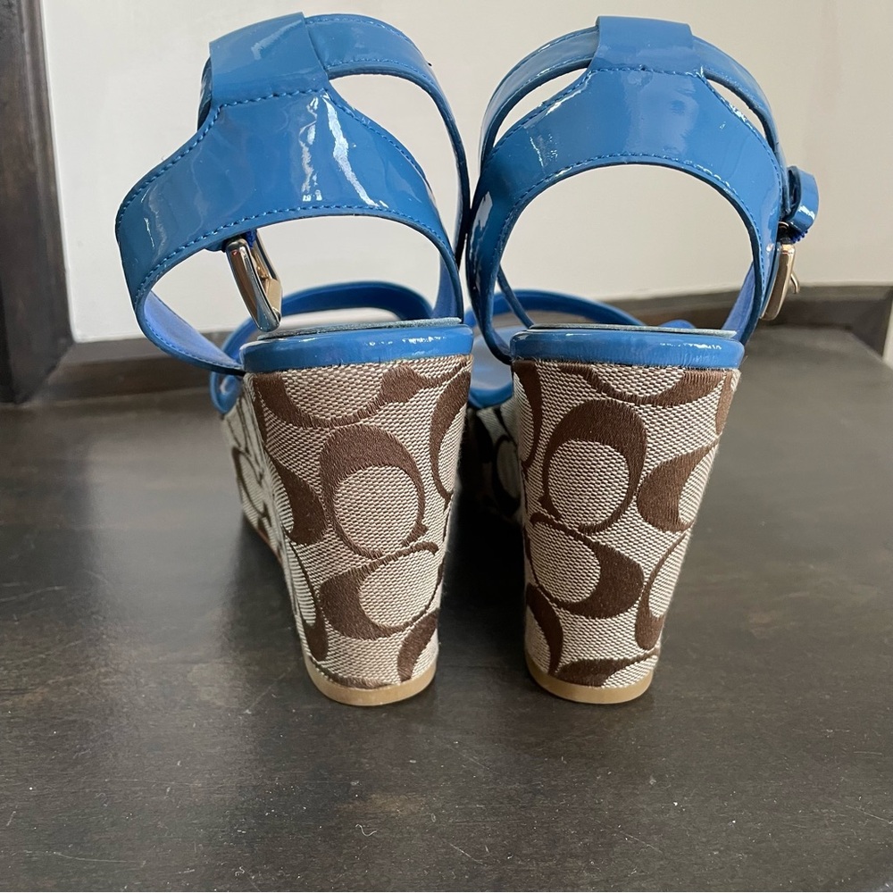 Coach Blue and Tan logo Wedge Sandals - Picture 8 of 12